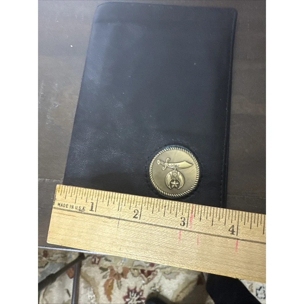 Lether Wallet with Vintage USA Masonic Sword Crescent Moon Star Shriner Emblem